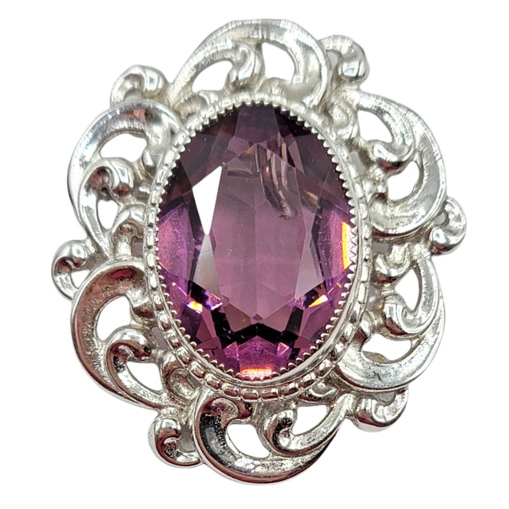 Danecraft Sterling Silver Purple Molded Glass Cameo Brooch Pendant 63$